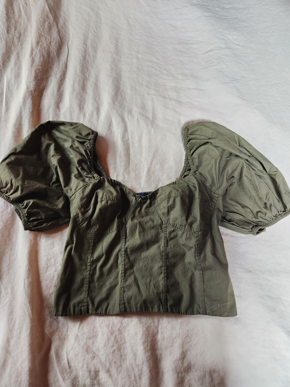 GAP Olive Green Puff-Sleeve Structured Top